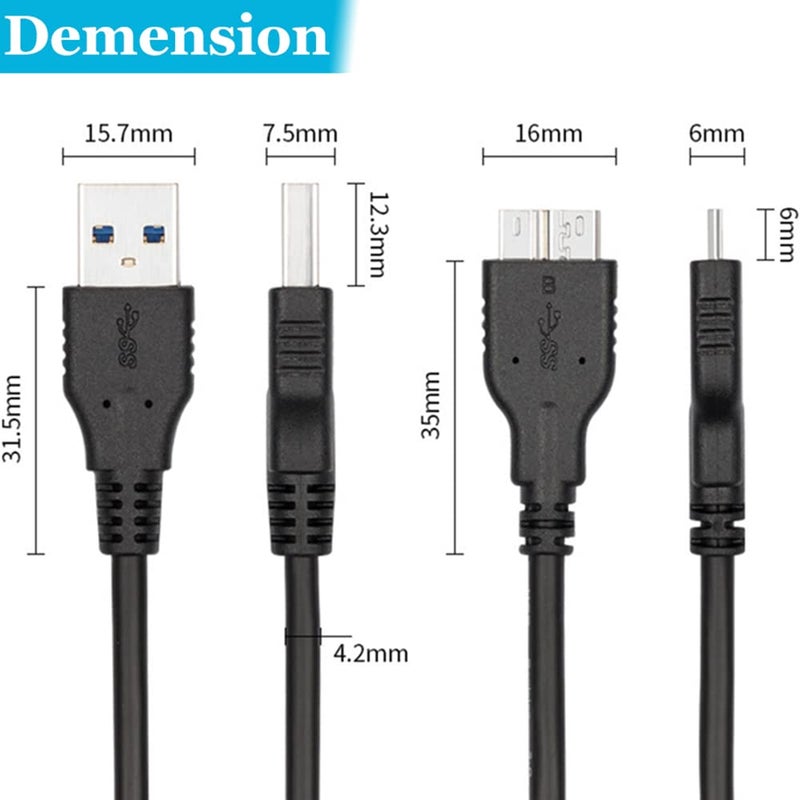 Warmstor Micro USB 3.0 Cable (2 Pack), 1ft USB 3.0 A to Micro B Cable Cord Compatible with Camera, Seagate External Hard Drive, WD Western Digital My Passport and Elements Hard Drives - Image 3